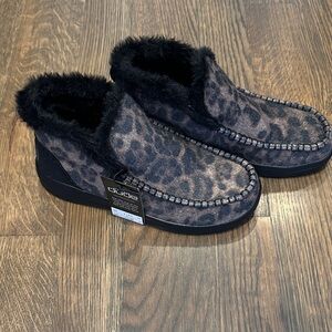 Hey Dude Black and Brown Leopard Ankle Booties